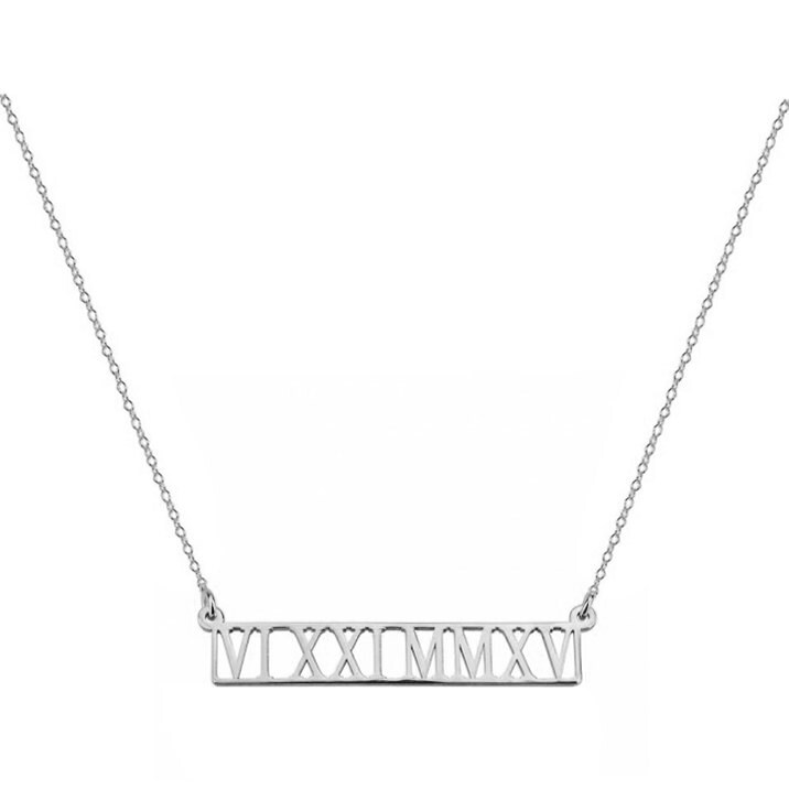 Roman Numerals Necklace 1.5 Inch Name Bar Pendant in 925 Sterling ...