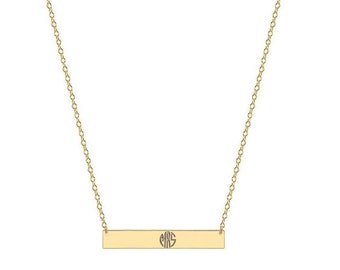 Horizontal Bar Monogram Necklace 1.5 inch Name Bar Pendant in 18k Yellow Gold Plated 925 Sterling Silver NICKEL FREE