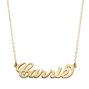 14k solid yellow gold custom Made Carrie Style Nameplate Necklace select any name to Personalize NICKEL FREE