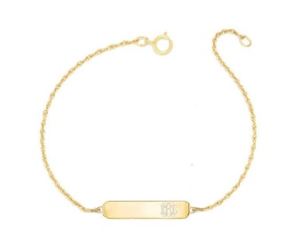 Personalized gold Bar Monogram Bracelet - 1" custom 3 Initials link Bracelet in 18k yellow gold plated 925 silver  NICKEL FREE