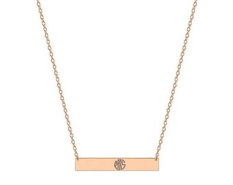 Horizontal Bar Monogram Necklace 1.5 inch Name Bar Pendant in 18k Rose Gold Plated 925 Sterling Silver NICKEL FREE