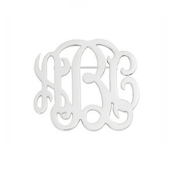 3 Initials monogram Brooch - 1 inch any initial silver monogram Brooch in 925 sterling silver - Name Pin - Wedding Brooch NICKEL FREE