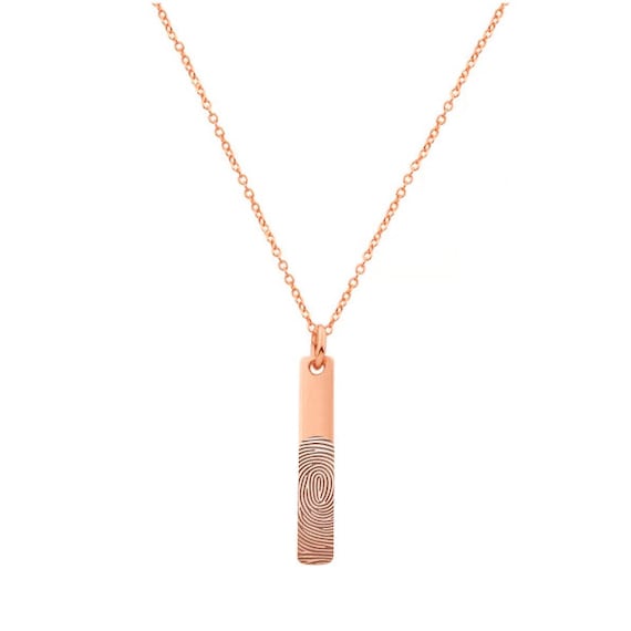 Actual Fingerprint Necklace, Inch Bar Pendant in 18k Rose