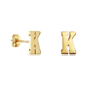 Initial earrings, alphabet earrings, personalized earrings, 18k yellow gold plated 925 sterling silver stud earring NICKEL FREE