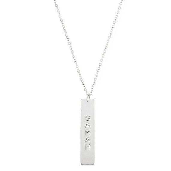 Engravable Silver Vertical Bar Necklace Inch Necklace