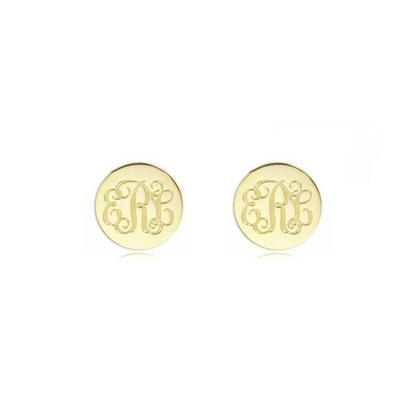 Initials monogram earrings, personalized earrings, 18k yellow gold plated 925 sterling silver 3 initials stud earrings NICKEL FREE