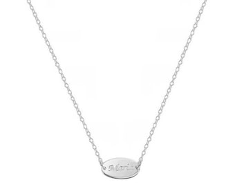 Super Cute mini Oval tag Necklace, Any Fonts, Personalized Jewelry, Initial Silver Necklace, 5/8" tag, 925 Sterling Silver NICKEL FREE