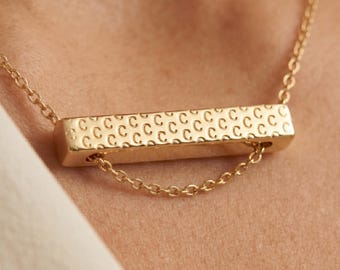 Custom Repeating Initial Drape Bar Necklace • 925 Sterling Silver • Gold Plating Options  • Mirror Finish • Monogram Gift for Her