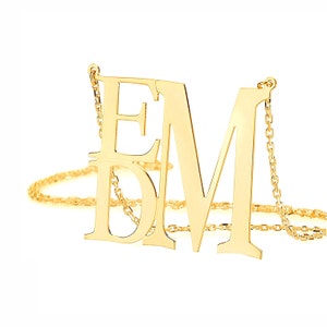 Three initials silver personalized monogram necklace in 18k yellow gold plated 925 sterling silver, Initial Pendant,  NICKEL FREE