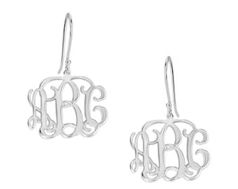 monogram earrings, personalized earrings, 925 sterling silver custom made 3 initials dangle earrings NICKEL FREE