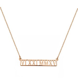 Roman Numerals Necklace 1.5 inch Name Bar Pendant in 18k Rose Gold Plated 925 Sterling Silver NICKEL FREE