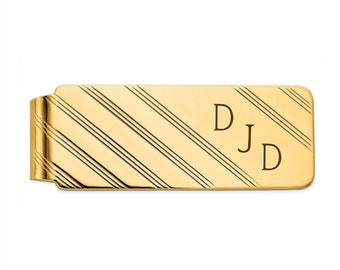 Personalized Money Clip in 18k Yellow Gold Plated 925 Sterling Silver, Custom Engraved Money Clip , Best Father&#39;s Gift NICKEL FREE