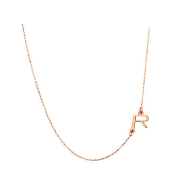 Personalize Sideways Initial Rose Gold Necklace 1/2