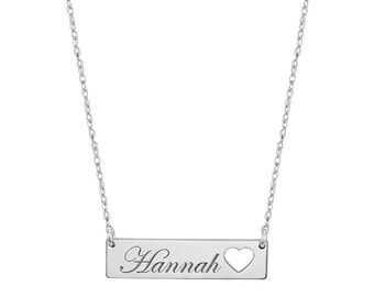 Engravable Name Bar Necklace 1.25 inch, Name Bar With Heart in 925 Sterling Silver NICKEL FREE