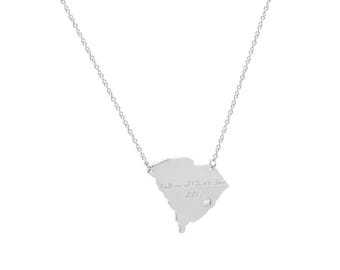 Diamond accent Necklace, State Charm Necklace, State Jewelry, States Pendant necklace 925 sterling silver NICKEL FREE