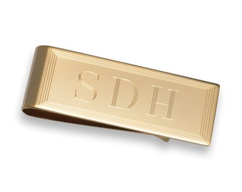 Personalized Initials Money Clip in 18k Yellow Gold Plated 925 Sterling Silver, Custom Engraved Money Clip , Best Father's Gift NICKEL FREE