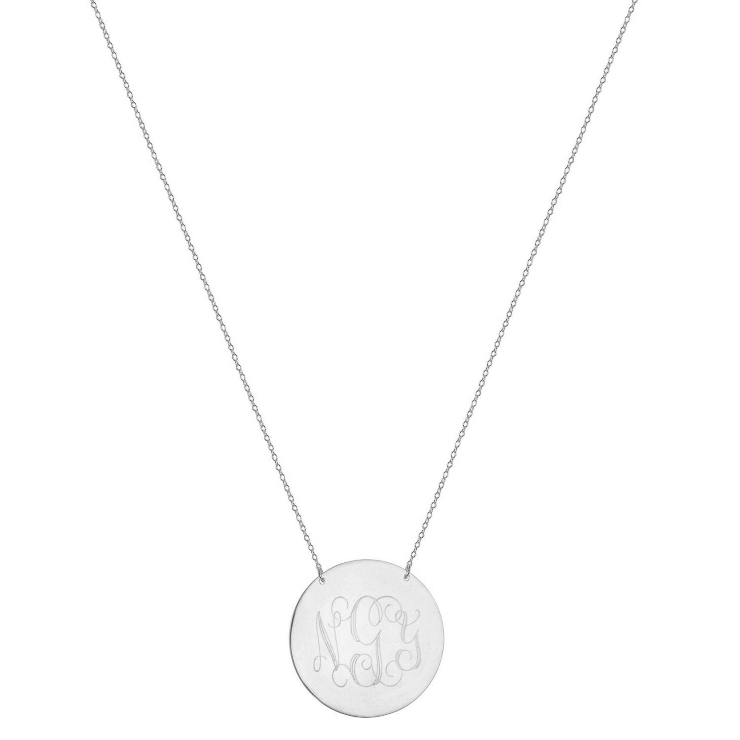 Engraved mini disc 1/2" Monogram necklace - personalize silver monogram necklace in 925 sterling silver
