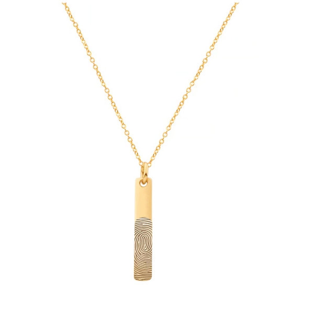 Actual Fingerprint Necklace, 1.25 Inch Bar Pendant in 18k Yellow Gold ...