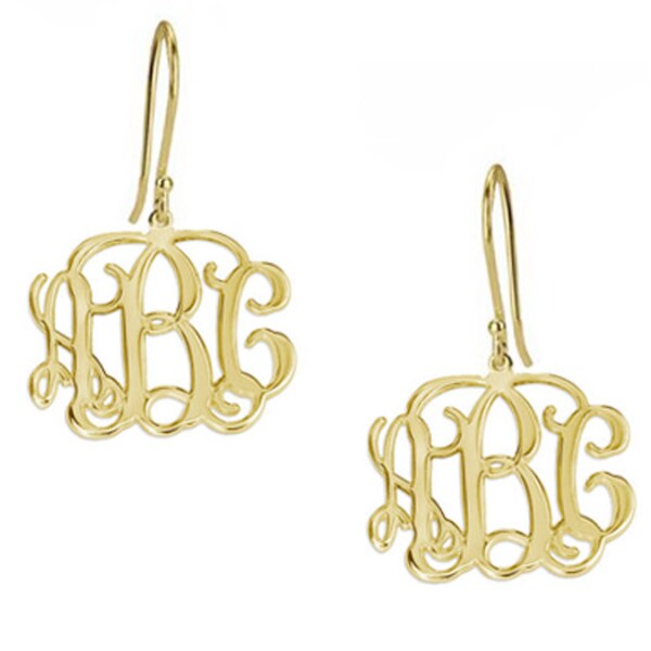 Gold Plated Monogram Earrings Etsy