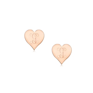 Brincos de coração com inicial minúscula, brincos de letras, brincos personalizados, brincos de prata esterlina 925 banhados a ouro rosa 18k sem níquel
