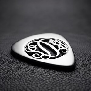 Custom Interlocking Script Monogram Jewelry - Personalized Sterling Silver Guitar Pick - Nickel Free Cut Out Music Gift for Husband or Dad image 5
