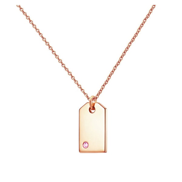 Mini Dog Tag Pendant Necklace in 18k Rose Gold Plated 925 Sterling Silver, Birthstone necklace, Birthstone tag NICKEL FREE