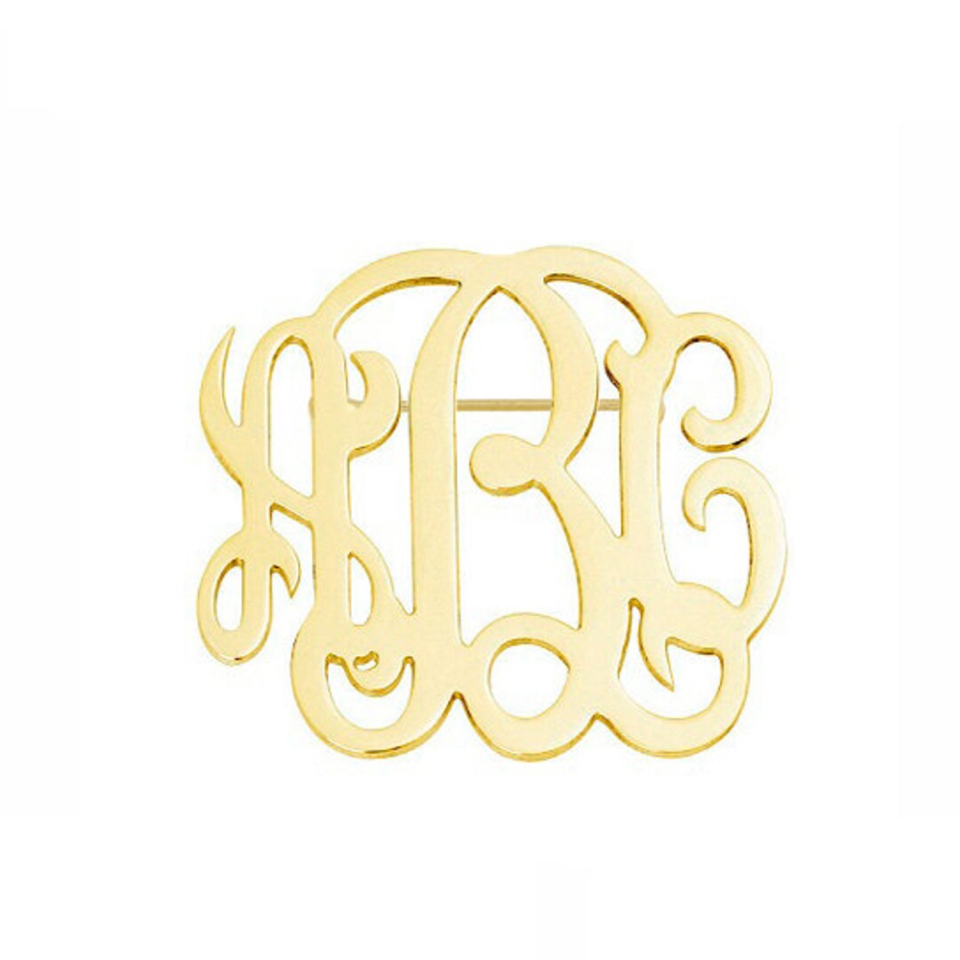 1 Inch to 3 Inches 3 Initials Brooch in 18k Yellow Gold Plated 925 ...