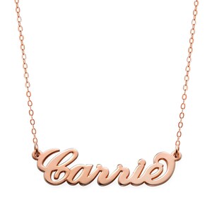 Custom Made Carrie Style Nameplate Necklace select any name to Personalize in 18k Rose Gold plated 925 Sterling Silver NICKEL FREE