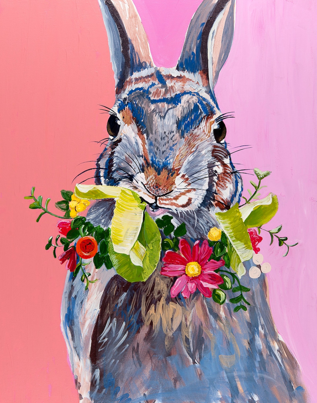 Rabbit With Flowers, Woodland Animal, Nursery Wall Art, Pink, 11x14 ...