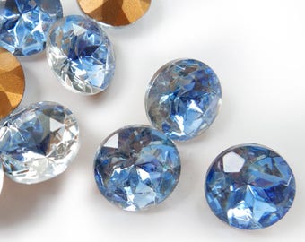 2 Vintage Sapphire/Crystal two-tone doublets, facetted TTC glass, foiled pointed back - 60ss (14.2 - 14.5 mm) - round - C39.4