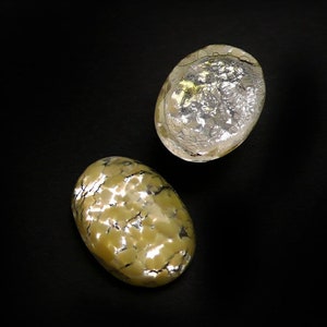 4 Vintage Cherry Brand Glass Opal Cabochon, Jonquille, bladzilver, Japan - 18x13mm ovaal - B36