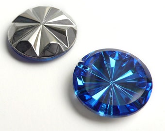 2 Vintage Pinwheel Starburst Stones, Multi Colored Bermuda Blue, Germany - 25 mm round - C26.1