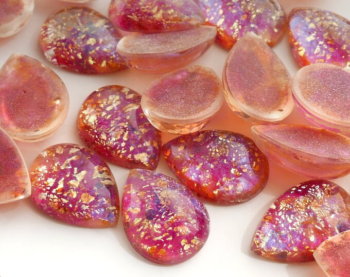 with gold tone leaf Rose 18x13 mm peartear drop B29 4 Vintage Cherry Brand Fire Opal Glass Cabochon