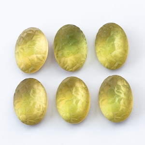 2 Vintage Two-tone Textured Frosted Glass Stones, Peridot-Jonquil - 18x13mm - C38.N051
