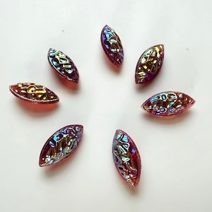 6 Vintage Antique glass AB textured multicolor navette stones - 15x7mm - B31.2