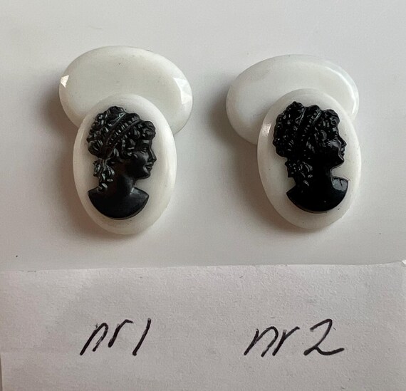 ヴィンテージクラシック女性用カメオ、白黒ガラス - 2デザイン - 18 x