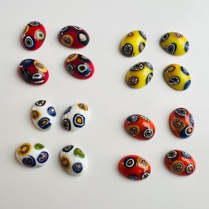 Vintage Millefiori Glass Cabochons - 1960s German Mosaic Stones