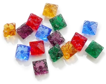 12 or 40 vintage Czech glass flower stones from the 1930s - 5 COLORS - square - 6 mm - C75.1