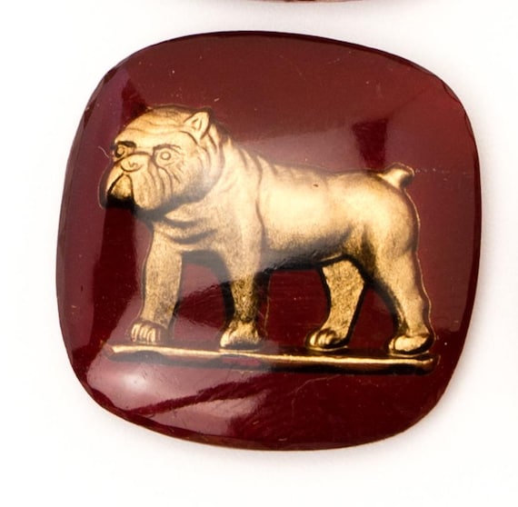 Vintage reverse cut crystal paintings, German  intaglio, Bulldog - 22 mm - I4.2