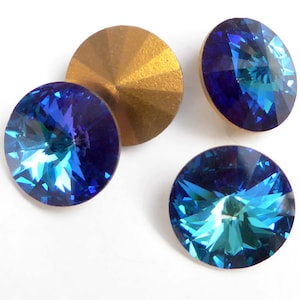Vintage Swarovski Rivoli Kristallsteine, Bermuda Blau, 14 mm C28.2