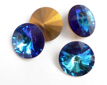 4 or 12 vintage Swarovski Rivoli crystal stones, art 1122, bermuda blue - 14 mm - C28.2