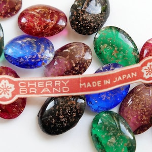 6 or 20 Vintage Cherry Brand Glass Stones, Transparent with Gold Flake - 5 COLORS - 18x13 mm - Oval - B57