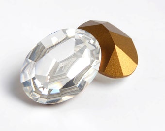 Vintage Swarovski Crystal Oval Stones, przezroczyste kryształki (2 lub 4 szt.) B8.2