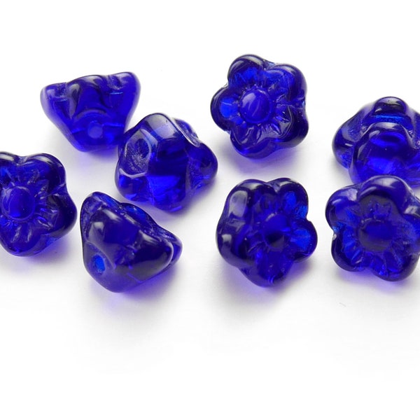 48 perles de fleurs en verre tchèque vintage, perles à coudre, boutons miniatures bleus - 7 mm - J1