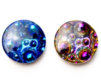 2 Vintage multi-colored prism stone, moonscape, moon crater - 18 mm - blue and pink - round - C30.5