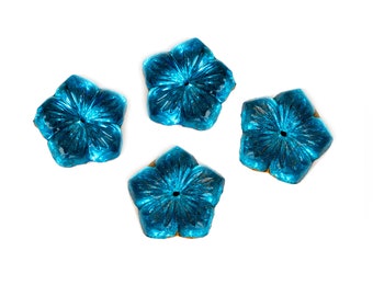 Vintage blue Flower shaped glass stones, foiled back - 12 mm(6pieces) M007