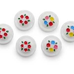 4 Vintage japanische Blumen Intaglios, handbemalte Glascabochons, 2 FARBEN - rund - 14 mm - C77.3