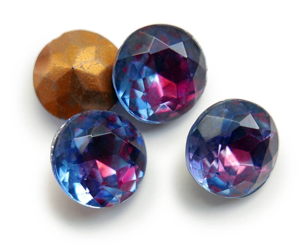 Vintage Sapphire Ruby Two-tone Glass Doublets, Faceted Round