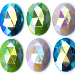 2 or 12 Vintage facetted Aurora Borealis stones, 3 COLORS - 25x18mm oval - B61.N006