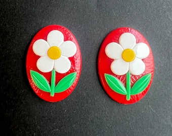 2 vintage daisy flower cabochon stone, flower power stone, 25x18mm - C74.5